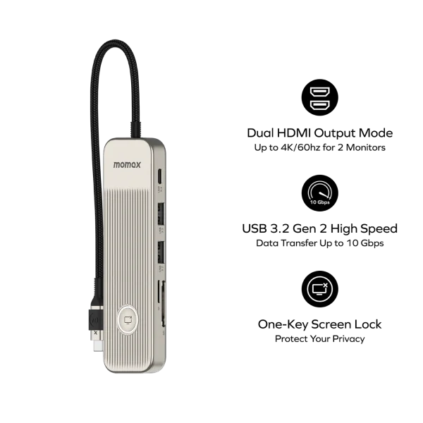 momax 1-Link USB-C Hub 9-in-1 - Titanium - Image 3